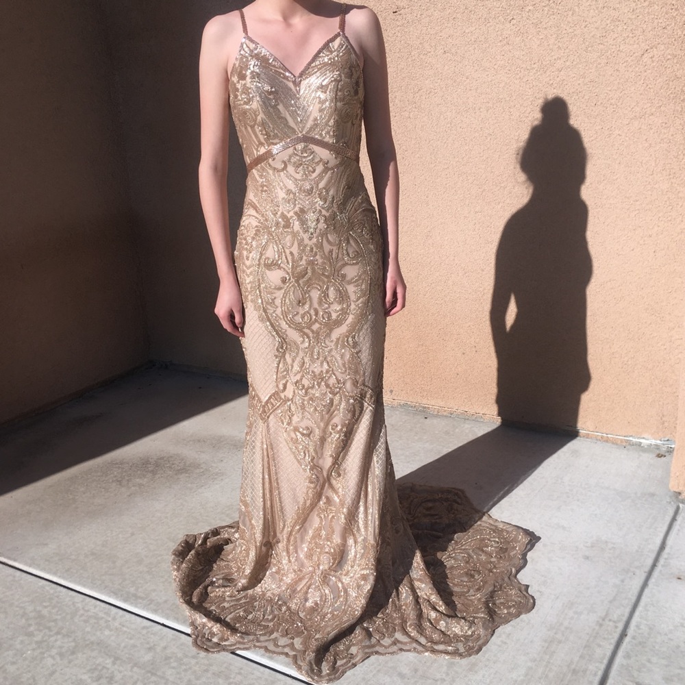 Gold Embellished Prom Dress